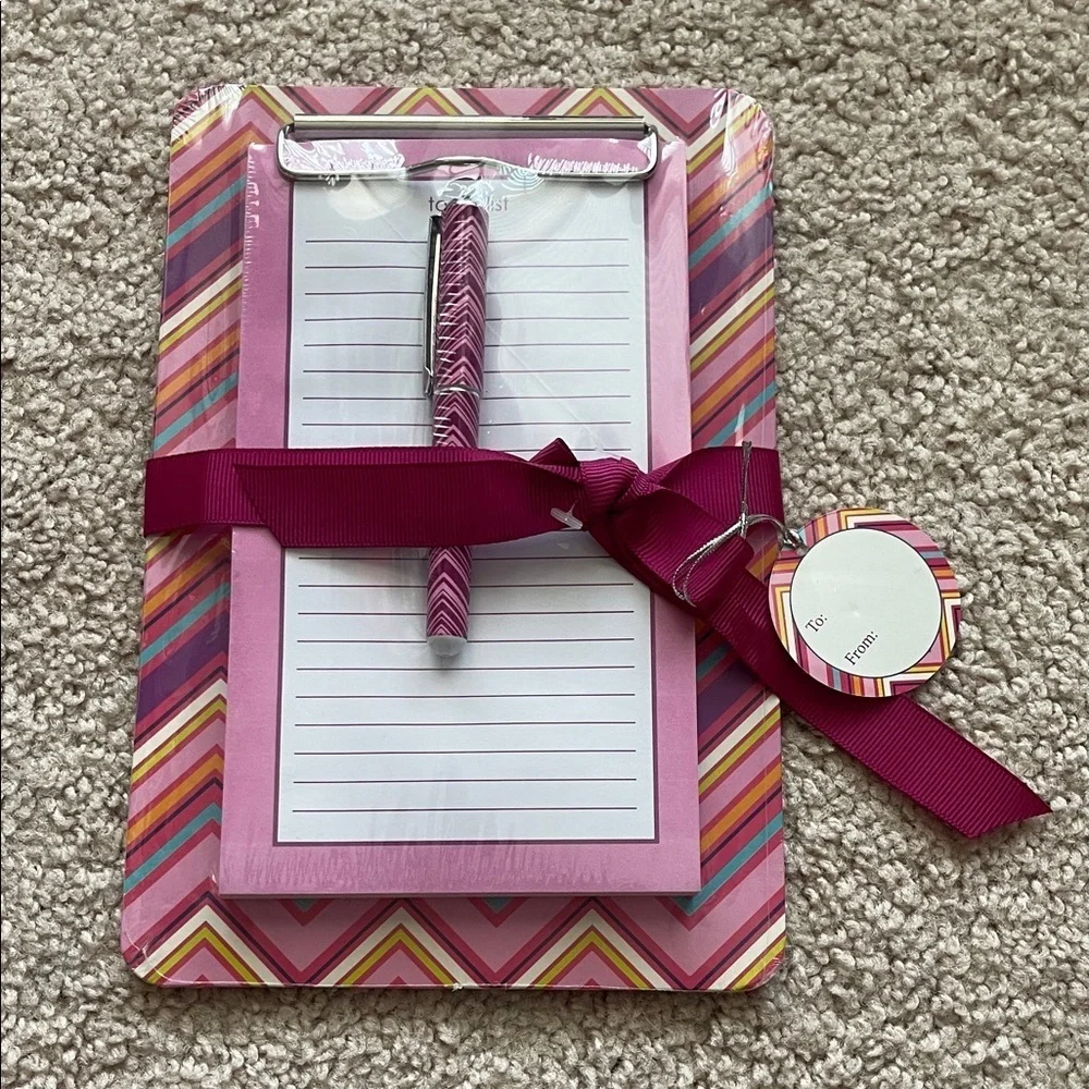 Pink Chevron Clipboard Set with Pen